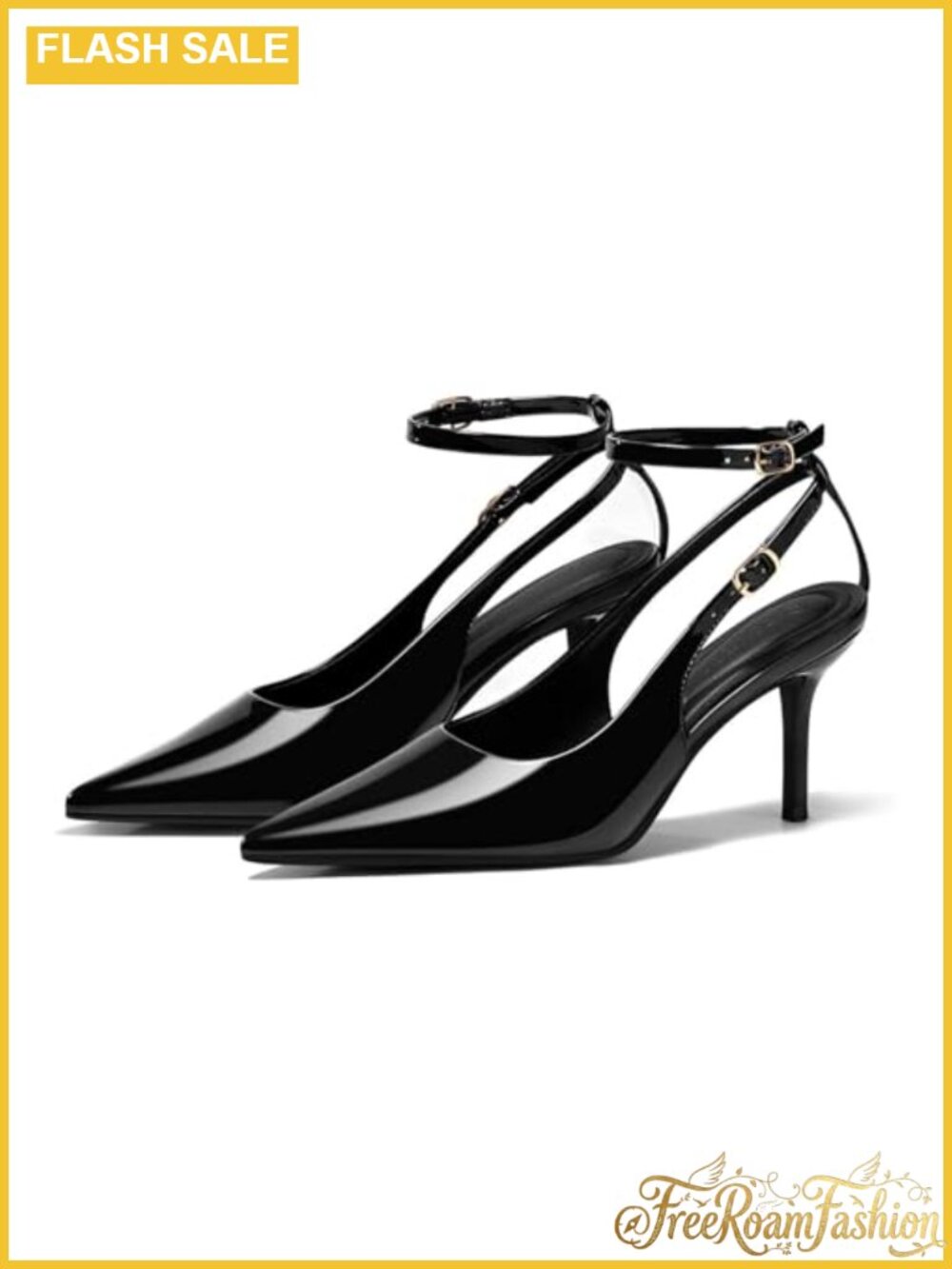 Faux Leather Pointed Toe Slingback Kitten Heels Ankle Strap Work Dress Pumps